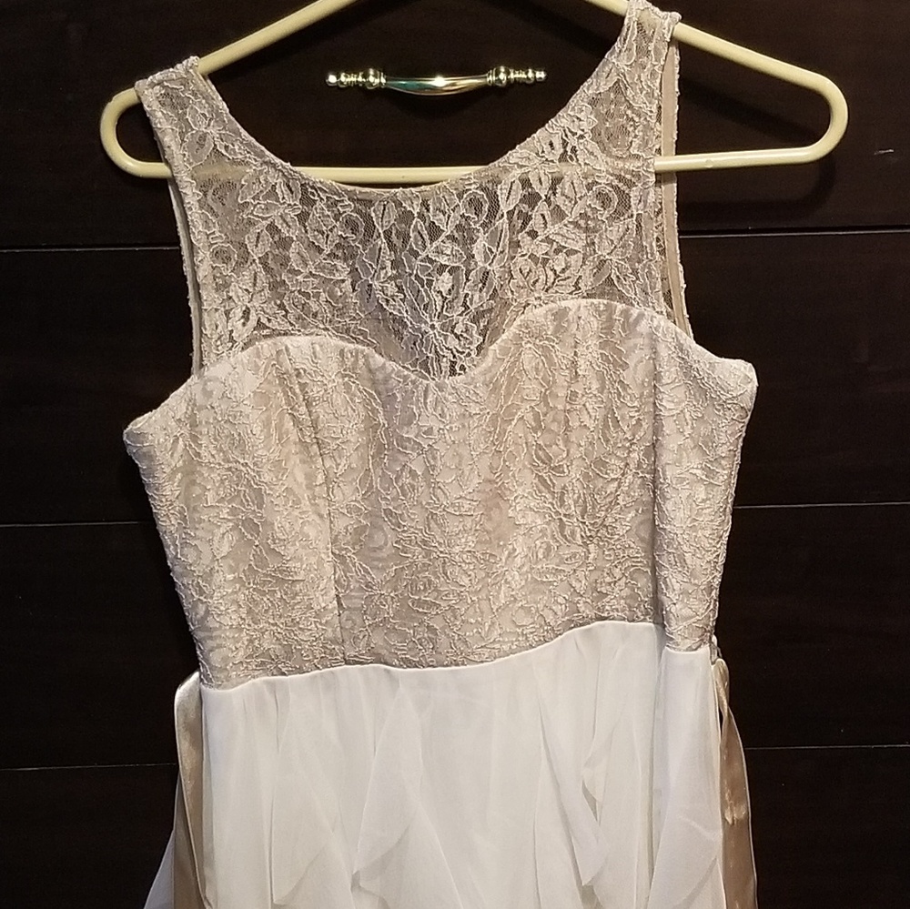 Lace Illusion Top Tiered Mesh Skirt Party Dress - Picture 2 of 5